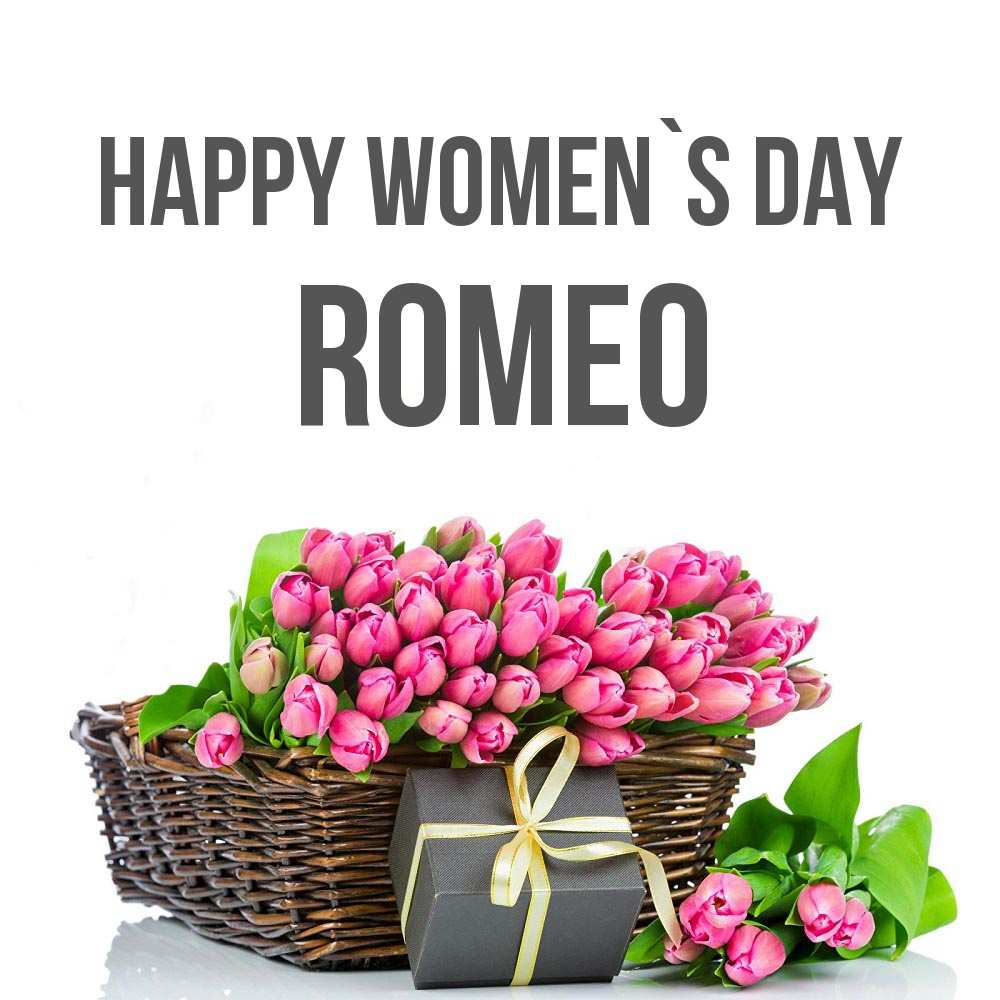 Greetings card с именем, Romeo happy women`s day цветы Greetings with text for free download 